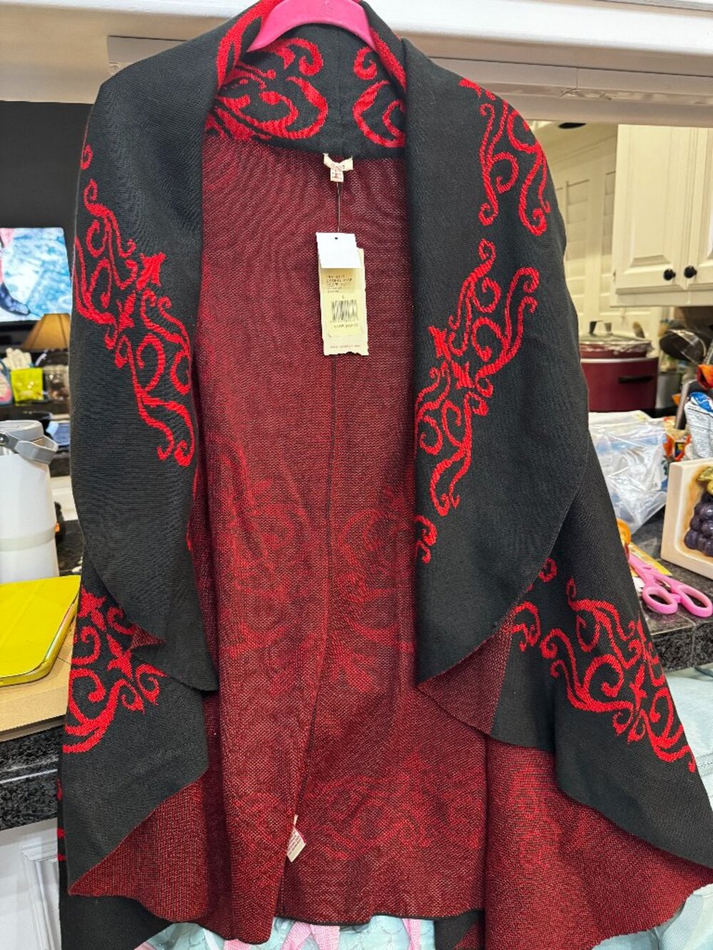 NWT Reba L Black Red Rose Floral Open Front Cardigan MSRP $128